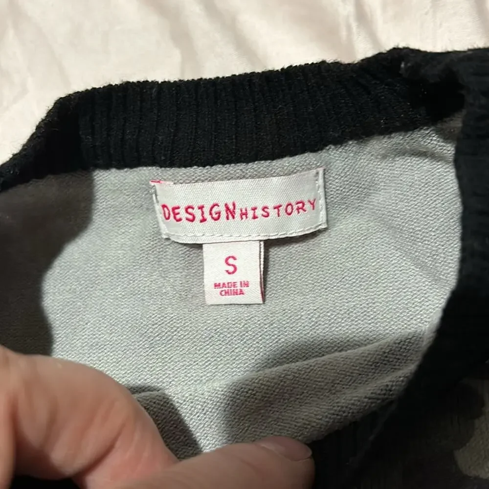 DesignHISTORY S black grey hot pink stars camo stretch top nwot cotton spandex